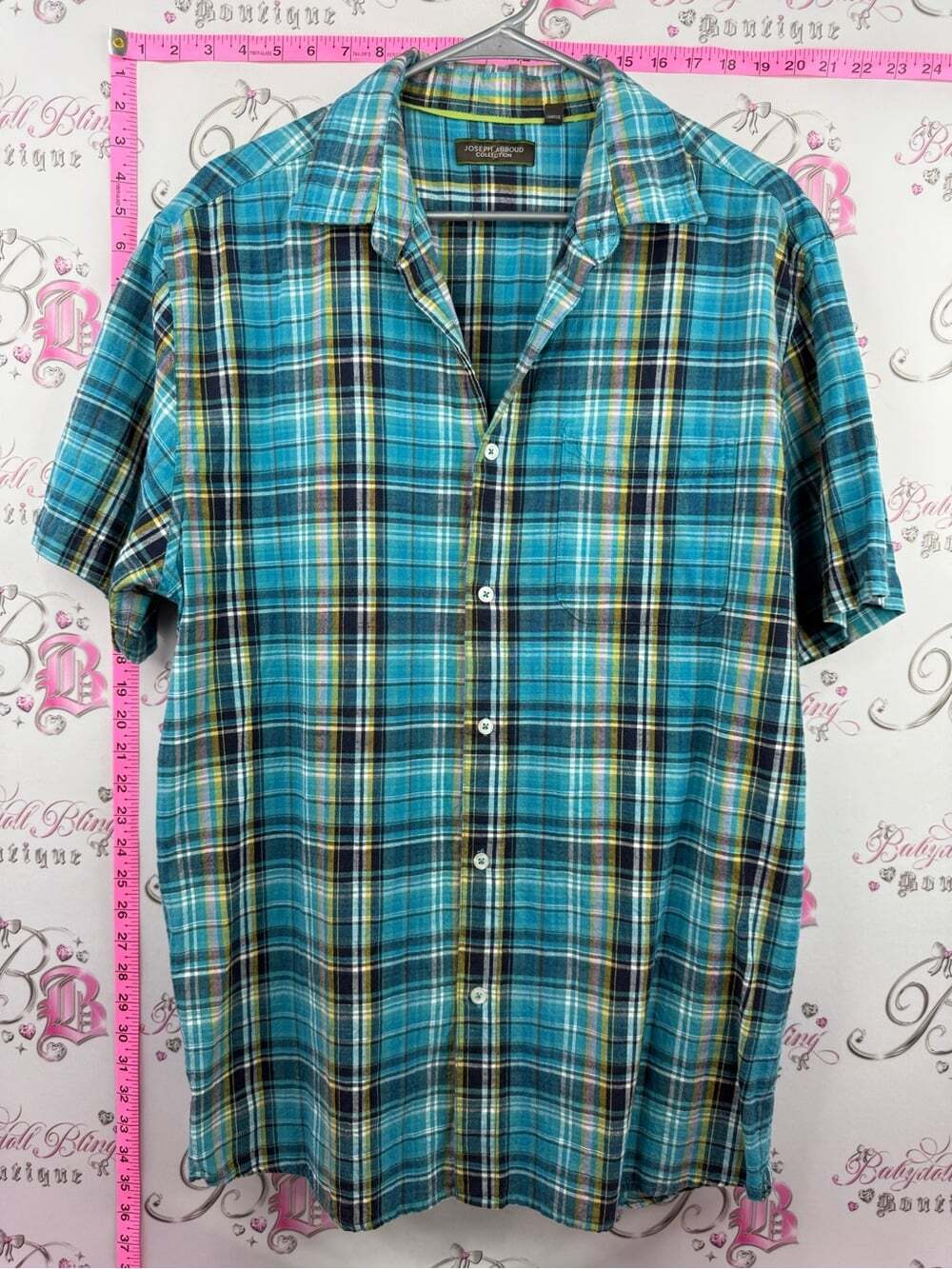 Joseph Abboud Turquoise Plaid Short-Sleeve Button-Down Shirt